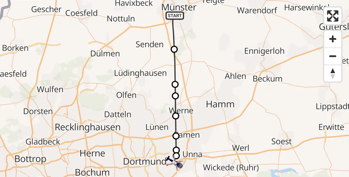 Flugroute Polizeihubschrauber Münster - Dortmund Flughafen, 04 Mai 2026, 08:00