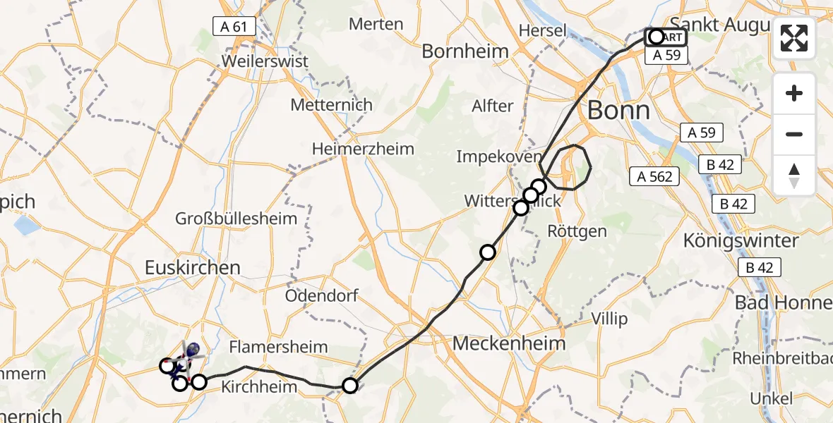 Flugroute Polizeihubschrauber Sankt Augustin - Euskirchen, 04 Mai 2026, 08:00