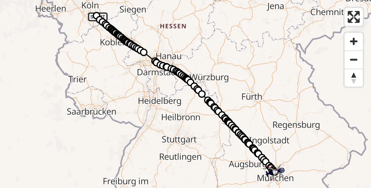 Flugroute Polizeihubschrauber Sankt Augustin - Oberschleißheim, 04 Mai 2026, 08:02