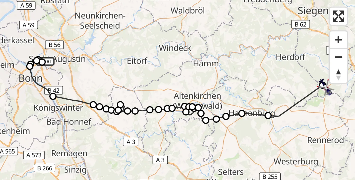 Flugroute Polizeihubschrauber Sankt Augustin - Burbach, 04 Mai 2026, 08:04
