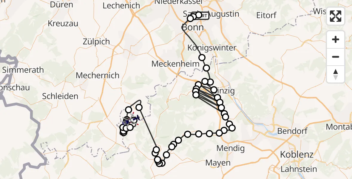 Flugroute Polizeihubschrauber Sankt Augustin - Hümmel, 04 Mai 2026, 08:06
