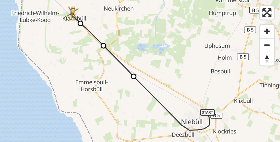 Flugroute Rettungshubschrauber Niebüll - Klanxbüll, 04 Mai 2026, 08:10