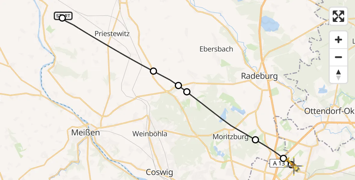 Flugroute Rettungshubschrauber Nünchritz - Dresden Bundespolizei Hubschrauberlandeplatz, 04 Mai 2026, 08:12