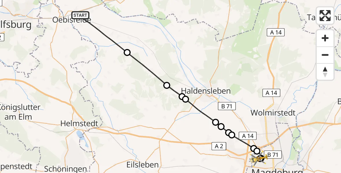 Flugroute Rettungshubschrauber Oebisfelde-Weferlingen - Magdeburg Hospital, 04 Mai 2026, 08:14