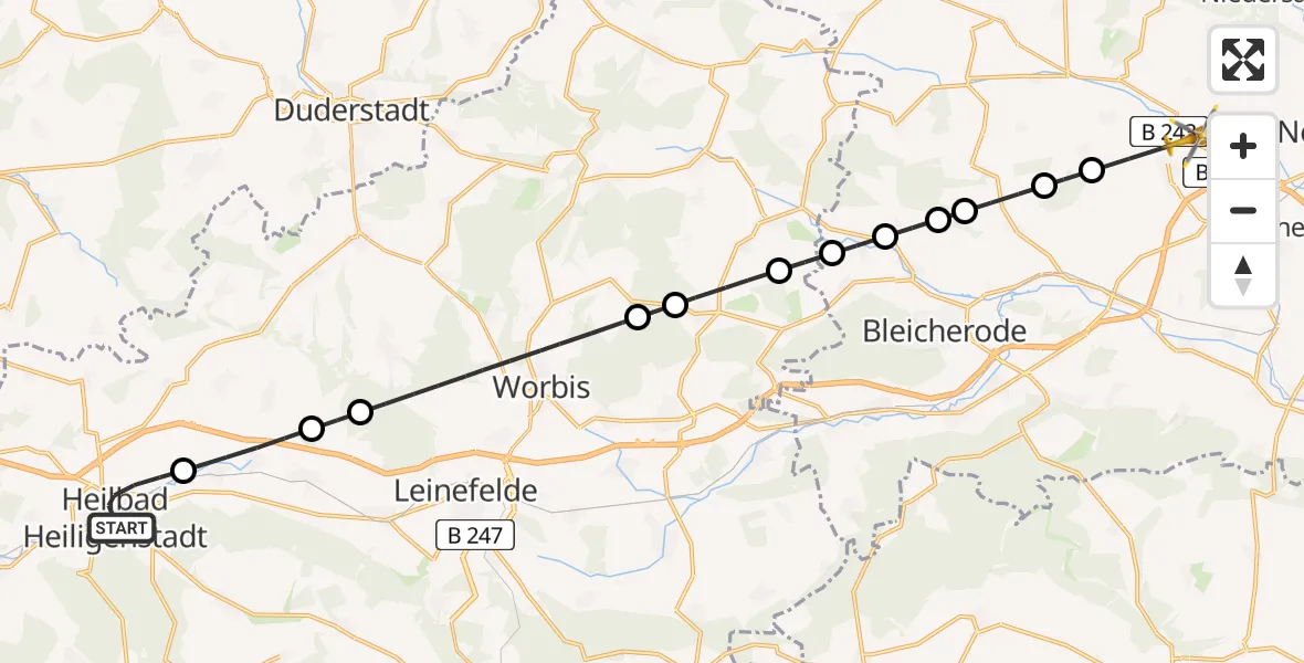 Flugroute Rettungshubschrauber Heilbad Heiligenstadt - Werther, 04 Mai 2026, 08:18
