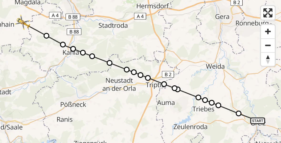 Flugroute Ambulanzhubschrauber Greiz - Blankenhain, 04 Mai 2026, 08:20