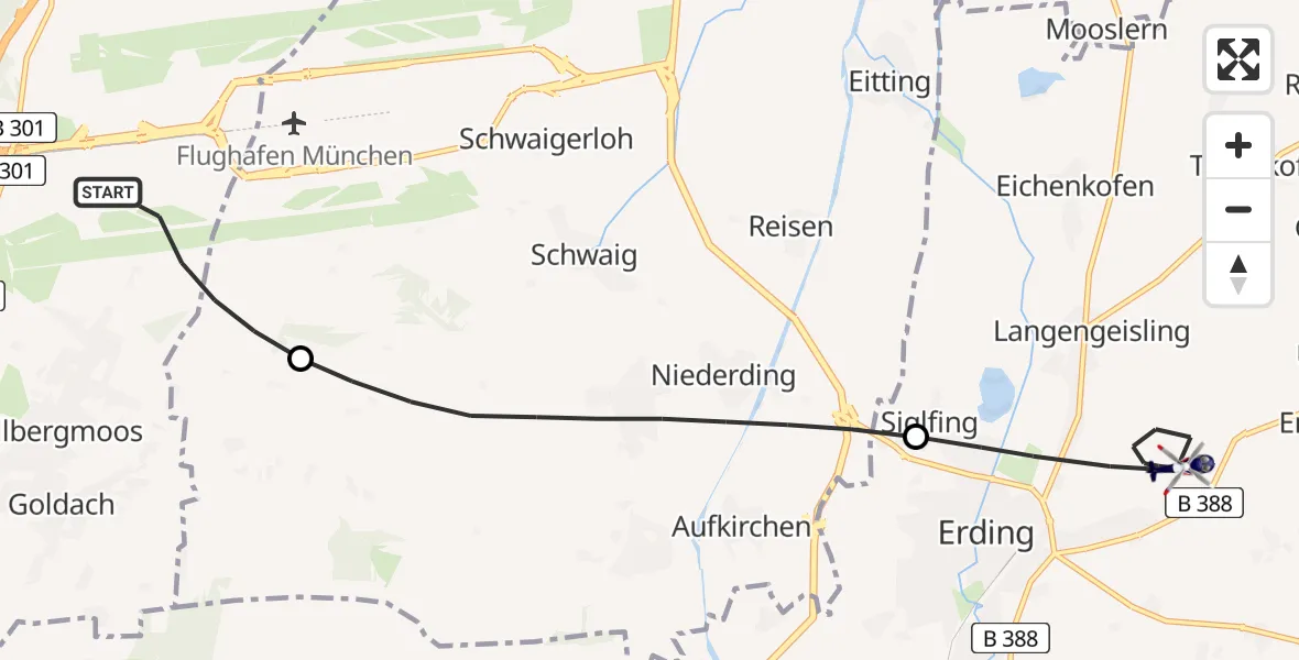 Flugroute Polizeihubschrauber München Flughafen - Erding, 04 Mai 2026, 08:21