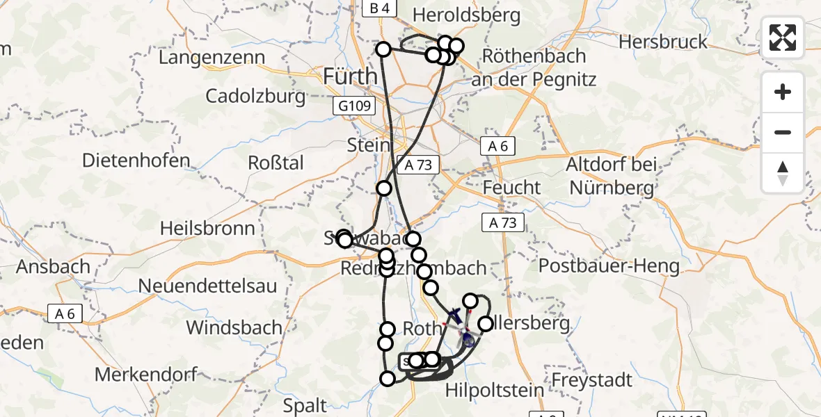 Flugroute Polizeihubschrauber Roth - Roth, 04 Mai 2026, 08:22