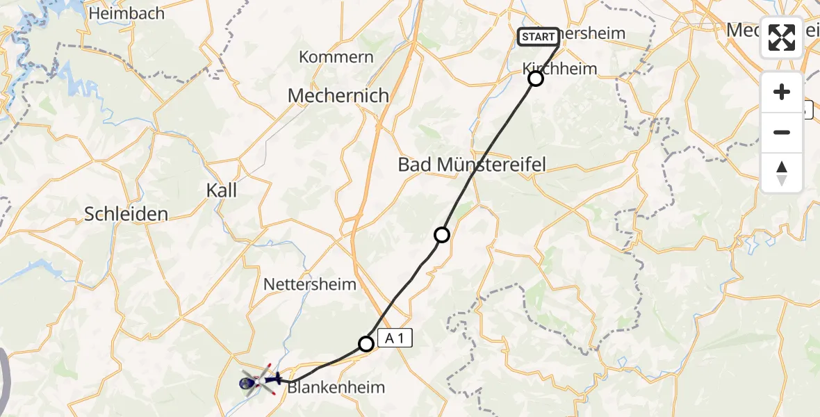 Flugroute Polizeihubschrauber Euskirchen - Dahlem, 04 Mai 2026, 08:27