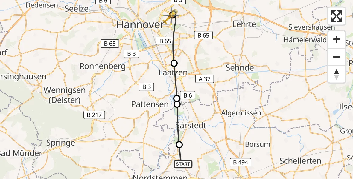 Flugroute Rettungshubschrauber Nordstemmen - Hannover Luftrettung Hubschrauberlandeplatz (Christoph 4), 04 Mai 2026, 08:30