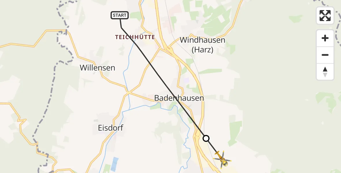 Flugroute Rettungshubschrauber Bad Grund (Harz) - Osterode am Harz, 04 Mai 2026, 08:36
