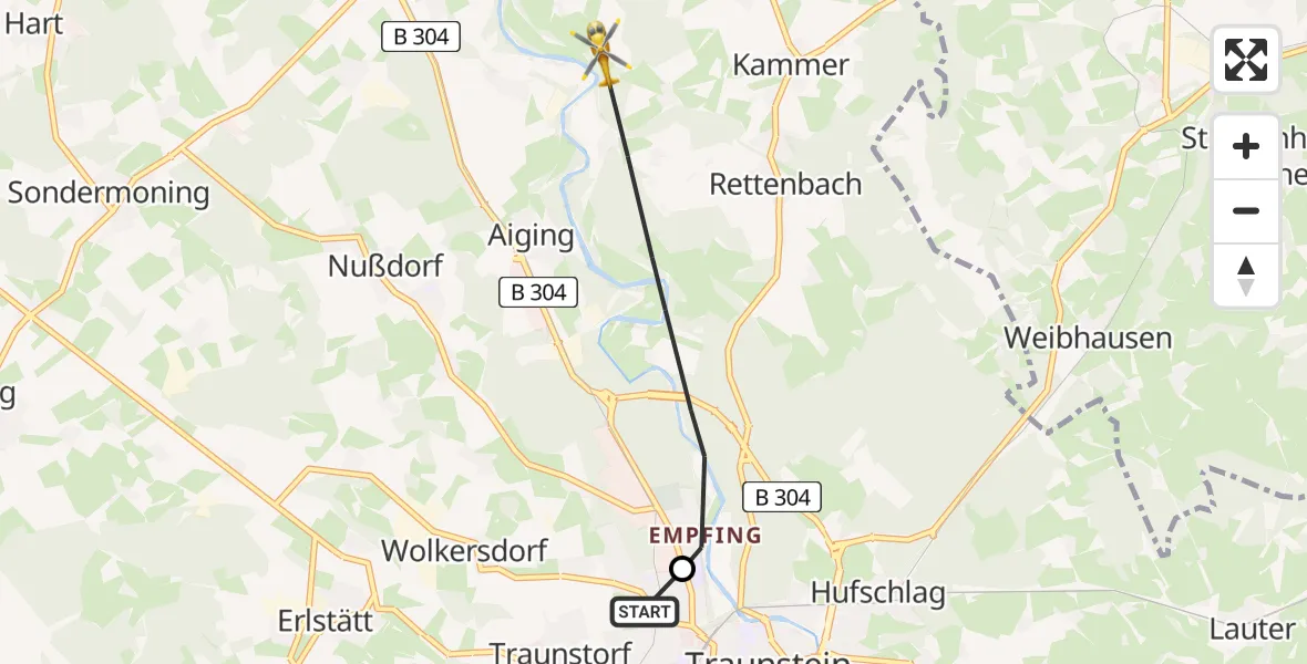 Flugroute Rettungshubschrauber Traunstein Hospital - Traunreut, 04 Mai 2026, 08:36