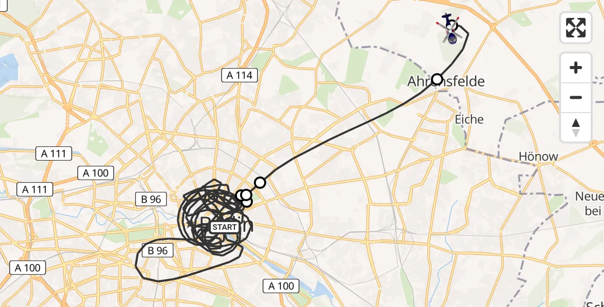 Flugroute Polizeihubschrauber Berlin - Ahrensfelde Hubschrauberlandeplatz, 04 Mai 2026, 08:44