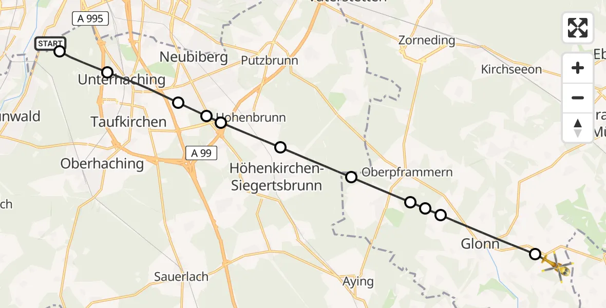 Flugroute Rettungshubschrauber ADAC Air Rescue Center Hubschrauberlandeplatz (Christoph 1) - Baiern, 04 Mai 2026, 08:50
