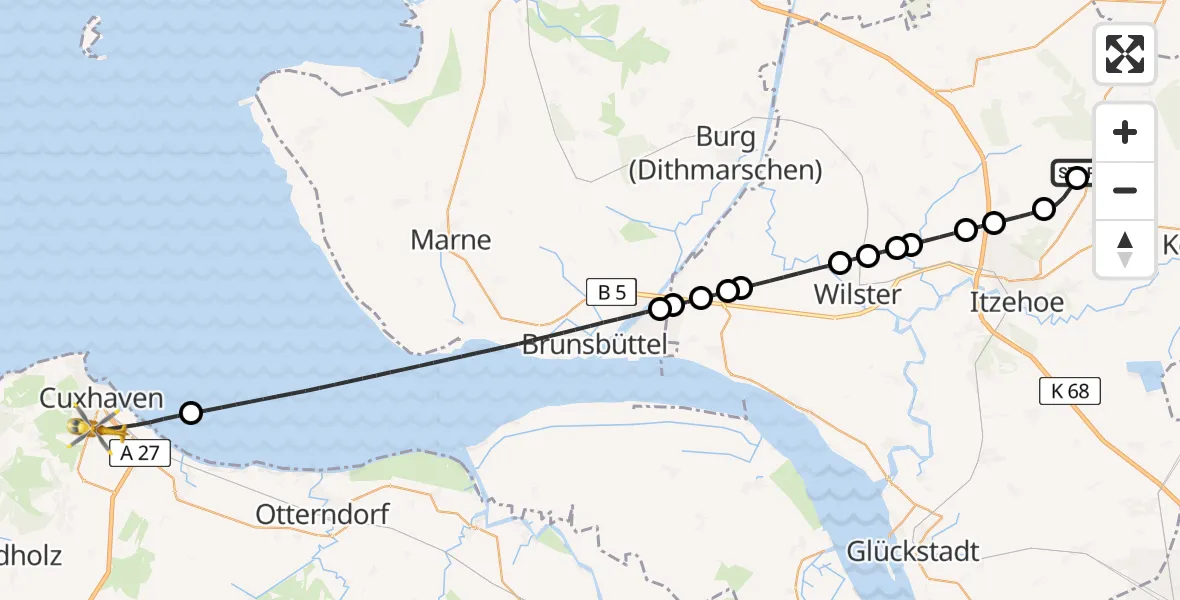 Flugroute Rettungshubschrauber Itzehoe Hungriger Wolf Flugplatz - Cuxhaven, 04 Mai 2026, 08:50