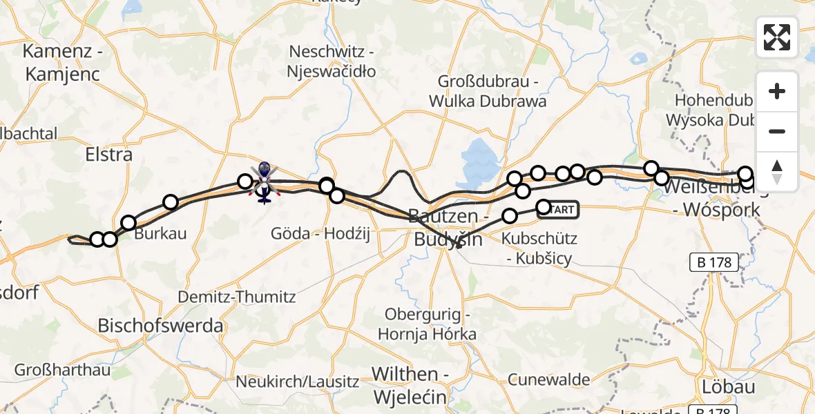 Flugroute Polizeihubschrauber Bautzen Flugplatz - Göda, 04 Mai 2026, 08:51
