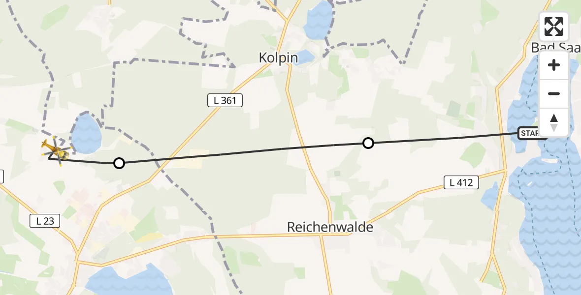 Flugroute Rettungshubschrauber Bad Saarow - Storkow (Mark), 04 Mai 2026, 08:59