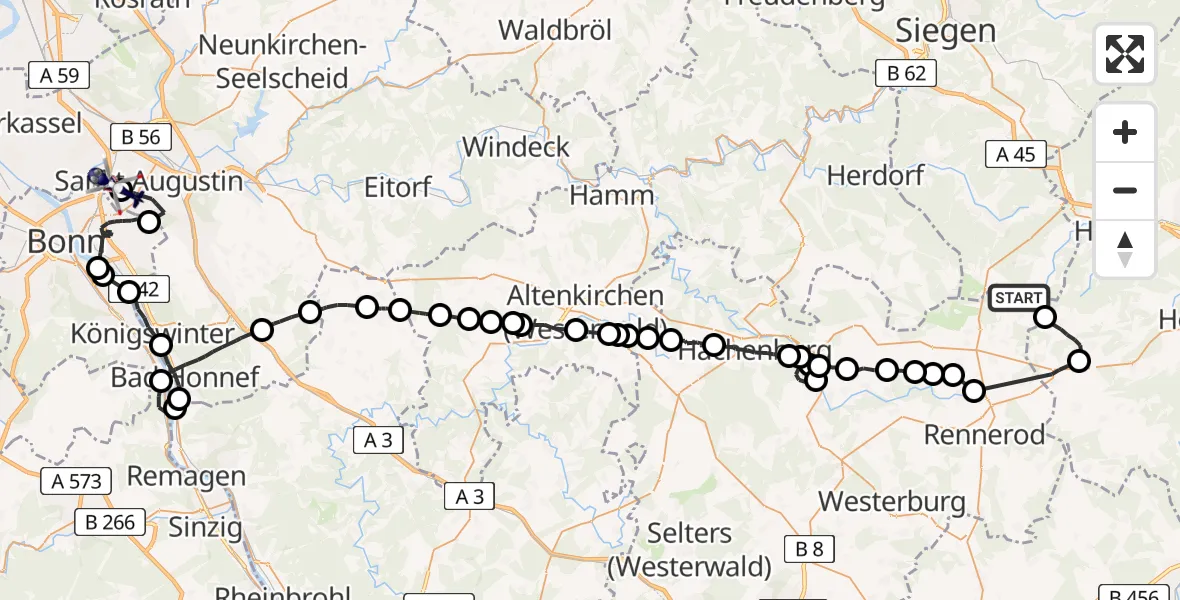 Flugroute Polizeihubschrauber Liebenscheid - Sankt Augustin, 04 Mai 2026, 09:07