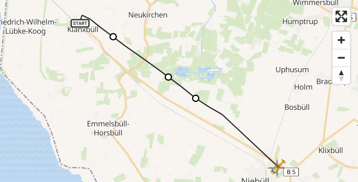 Flugroute Rettungshubschrauber Klanxbüll - Niebüll, 04 Mai 2026, 09:07