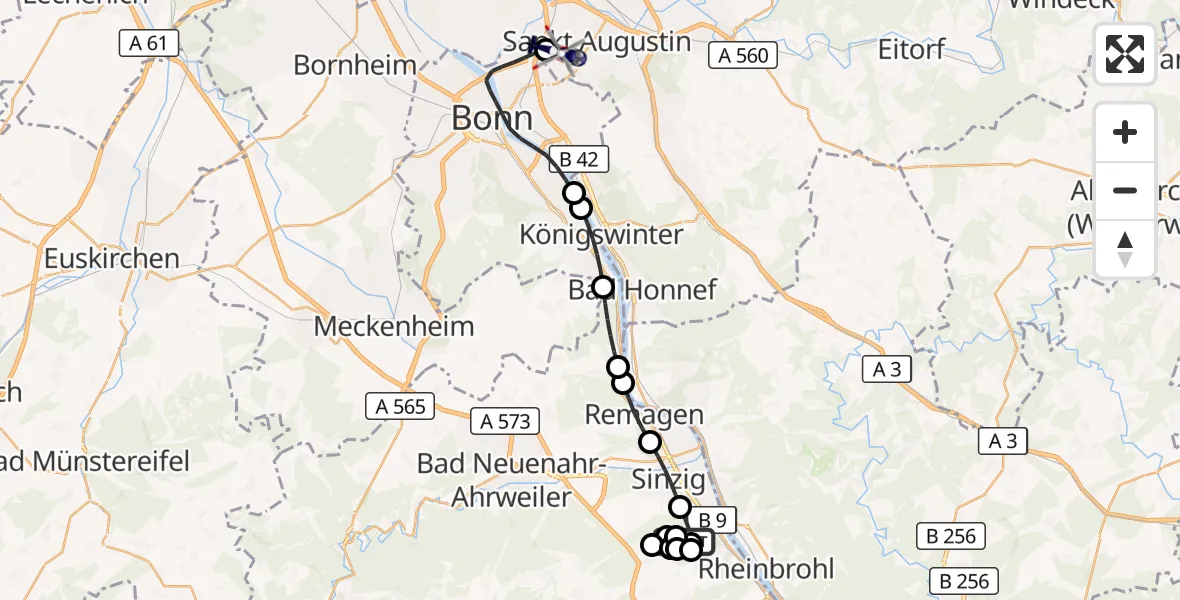 Flugroute Polizeihubschrauber Bad Breisig - Sankt Augustin, 04 Mai 2026, 09:08
