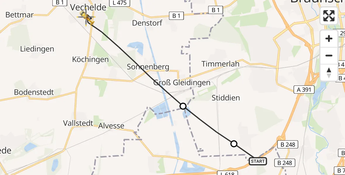 Flugroute Rettungshubschrauber Salzgitter - Vechelde, 04 Mai 2026, 09:13