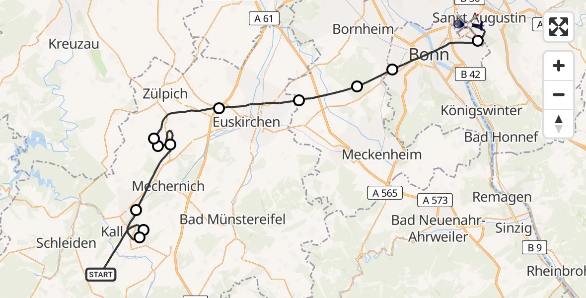 Flugroute Polizeihubschrauber Kall - Sankt Augustin, 04 Mai 2026, 09:13