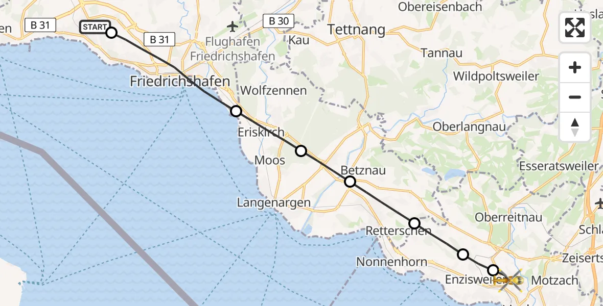 Flugroute Rettungshubschrauber Friedrichshafen Hospital - Lindau (Bodensee), 04 Mai 2026, 09:13