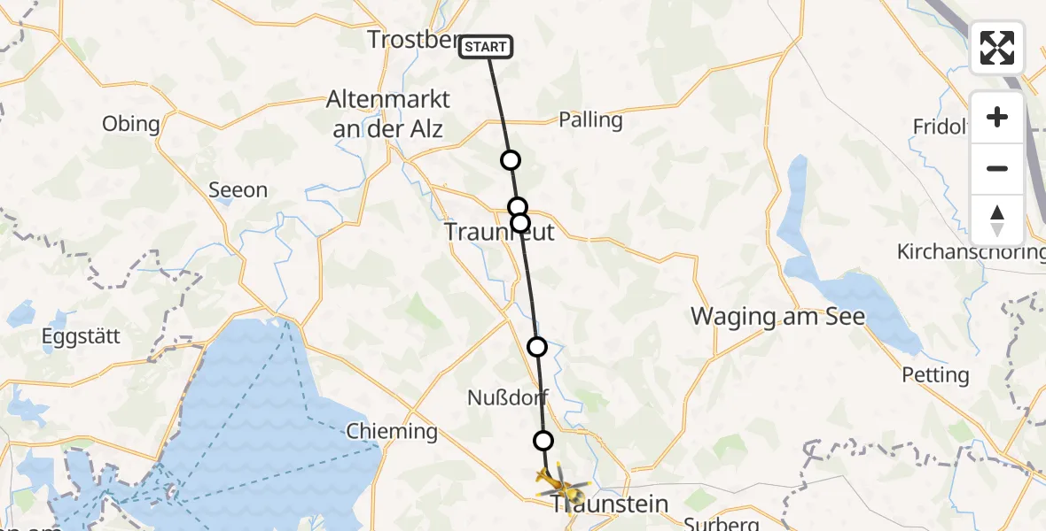 Flugroute Rettungshubschrauber Trostberg - Traunstein, 04 Mai 2026, 09:14