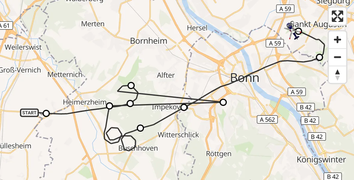 Flugroute Polizeihubschrauber Weilerswist - Bonn-Hangelar Flugplatz, 04 Mai 2026, 09:14
