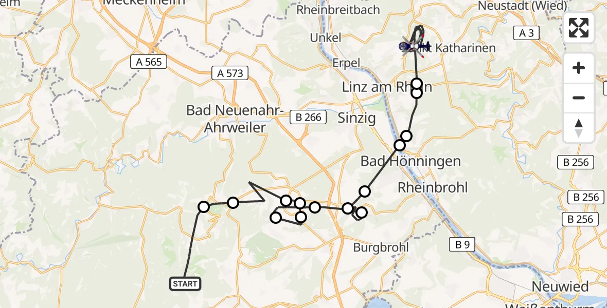 Flugroute Polizeihubschrauber Heckenbach - Linz am Rhein, 04 Mai 2026, 09:16