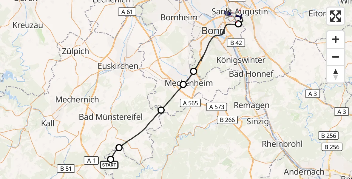 Flugroute Polizeihubschrauber Blankenheim - Bonn-Hangelar Flugplatz, 04 Mai 2026, 09:23