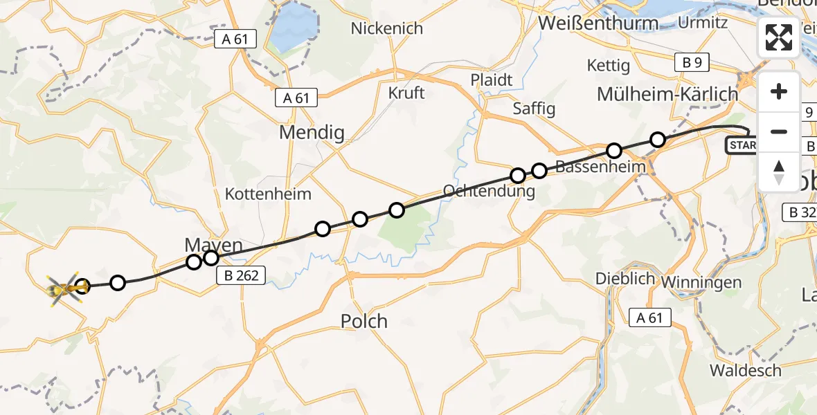 Flugroute Rettungshubschrauber Koblenz - Weiler, 04 Mai 2026, 09:26