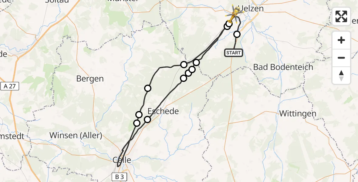Flugroute Rettungshubschrauber Suderburg - Uelzen, 04 Mai 2026, 09:26