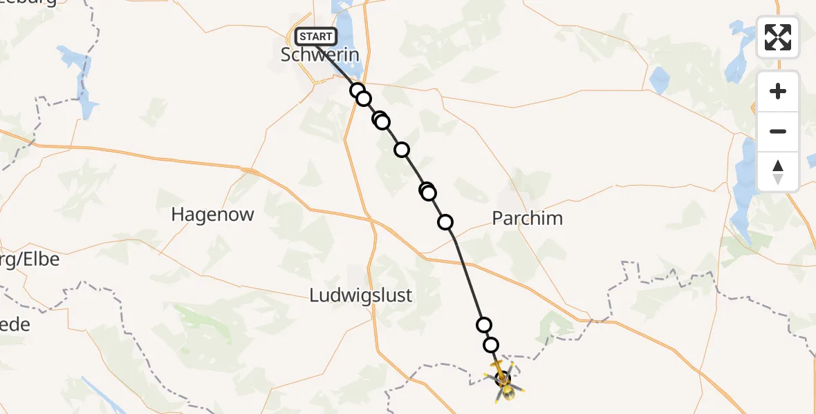 Flugroute Rettungshubschrauber Schwerin - Karstädt, 04 Mai 2026, 09:31