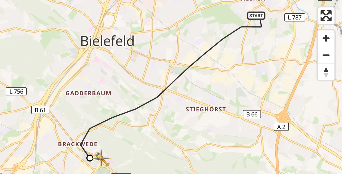 Flugroute Rettungshubschrauber Bielefeld - Luftrettungszentrum Bielefeld, 04 Mai 2026, 09:34