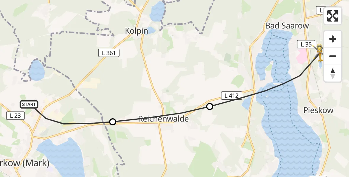 Flugroute Rettungshubschrauber Storkow (Mark) - Bad Saarow, 04 Mai 2026, 09:37
