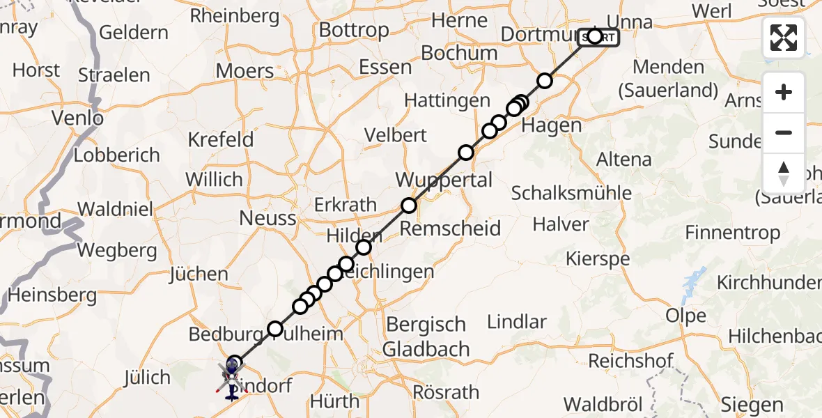 Flugroute Polizeihubschrauber Dortmund Flughafen - Elsdorf, 04 Mai 2026, 09:44