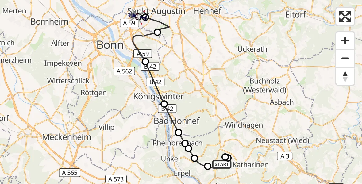Flugroute Polizeihubschrauber Linz am Rhein - Sankt Augustin, 04 Mai 2026, 09:45
