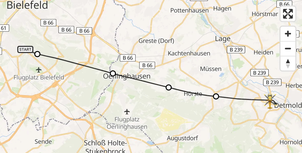 Flugroute Rettungshubschrauber Luftrettungszentrum Bielefeld - Detmold, 04 Mai 2026, 09:50