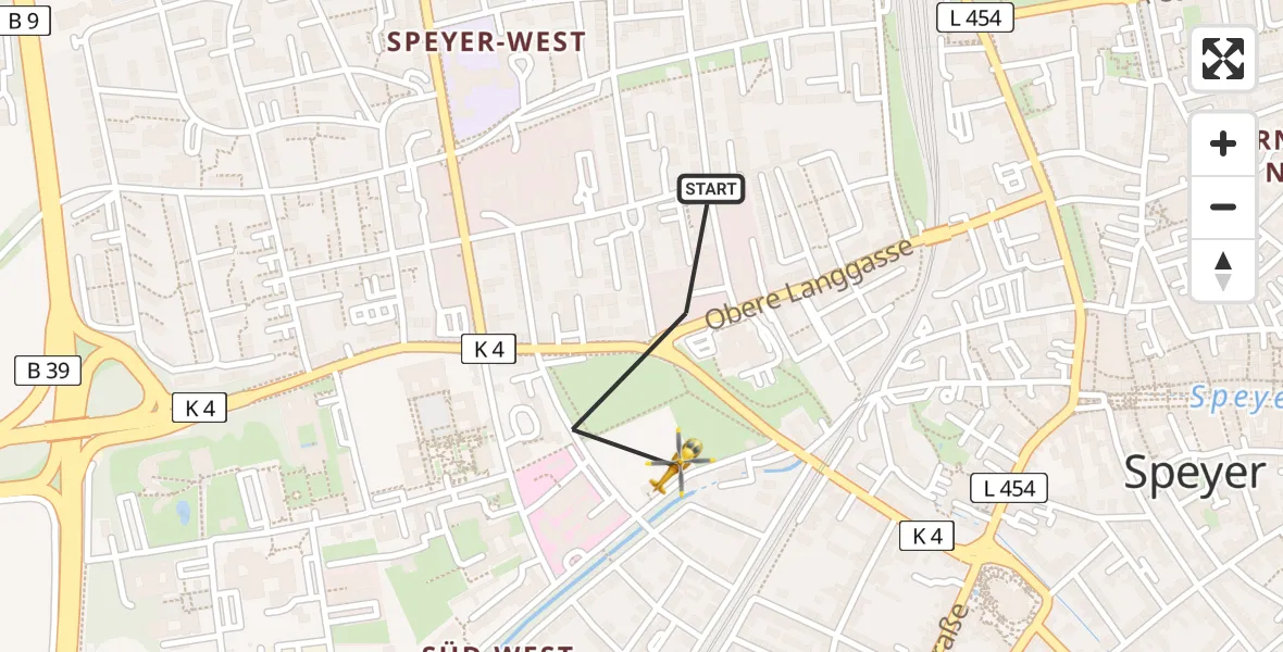 Flugroute Rettungshubschrauber Speyer - Speyer, 04 Mai 2026, 09:54