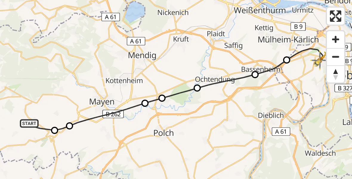 Flugroute Rettungshubschrauber Weiler - Koblenz, 04 Mai 2026, 09:55