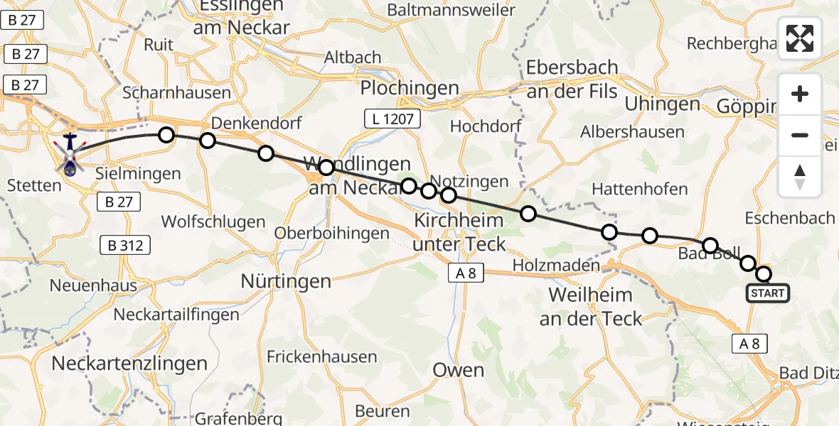 Flugroute Polizeihubschrauber Gruibingen-Nortel Flugplatz - Flughafen Stuttgart, 04 Mai 2026, 09:55
