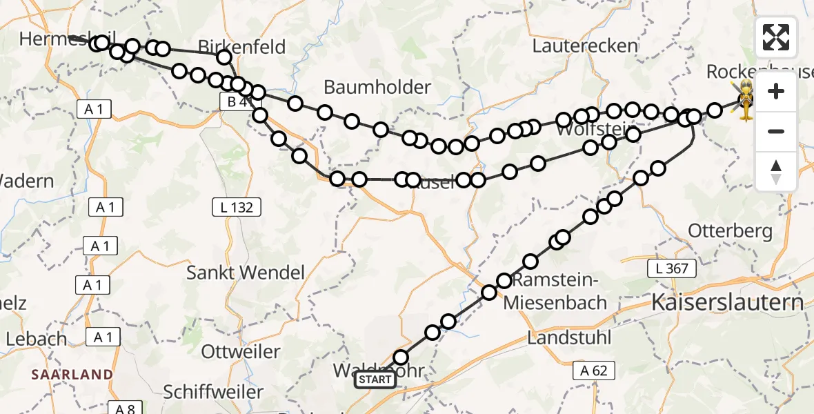 Flugroute Rettungshubschrauber Waldmohr - Imsweiler UL, 04 Mai 2026, 09:56