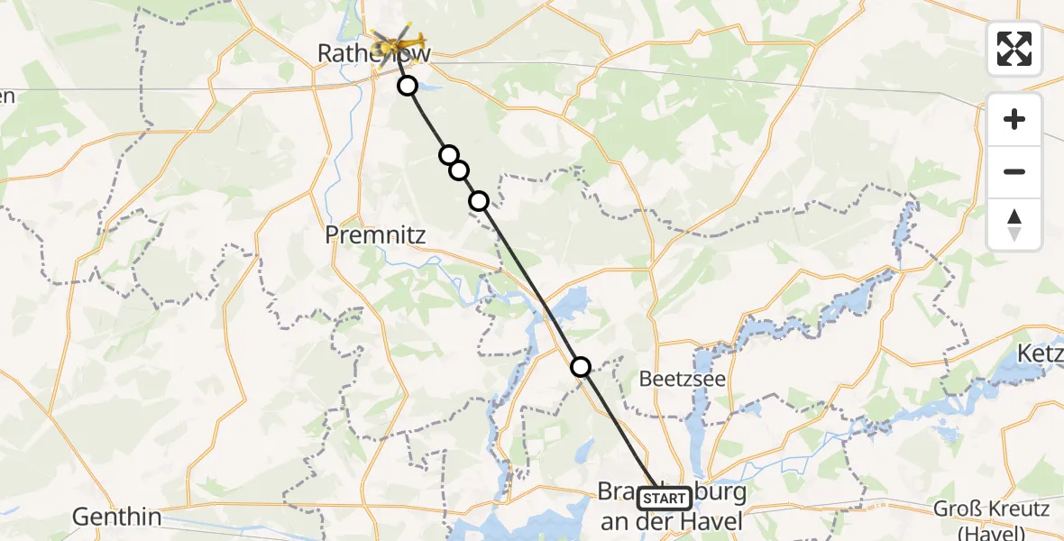 Flugroute Rettungshubschrauber Brandenburg an der Havel - Rathenow, 04 Mai 2026, 10:01