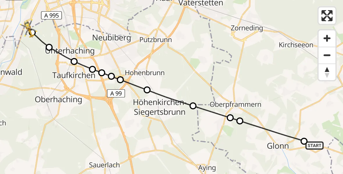 Flugroute Rettungshubschrauber Baiern - ADAC Air Rescue Center Hubschrauberlandeplatz (Christoph 1), 04 Mai 2026, 10:01