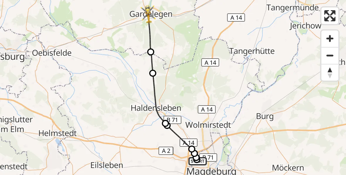 Flugroute Rettungshubschrauber Magdeburg Hospital - Gardelegen, 04 Mai 2026, 10:03