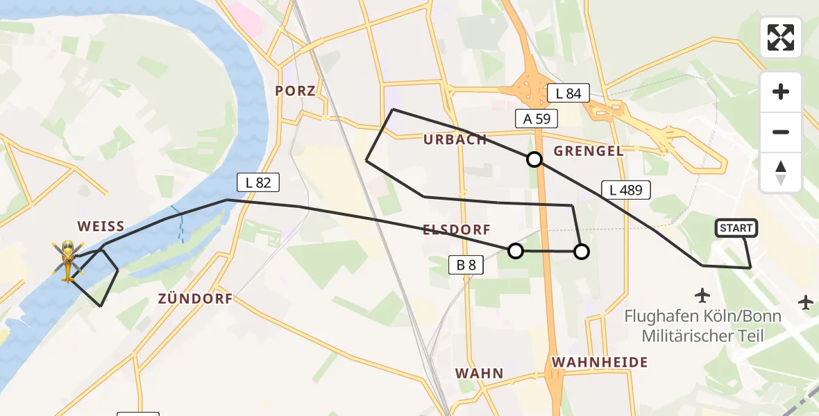 Flugroute Rettungshubschrauber Köln Bonn Flughafen - Köln, 04 Mai 2026, 10:05