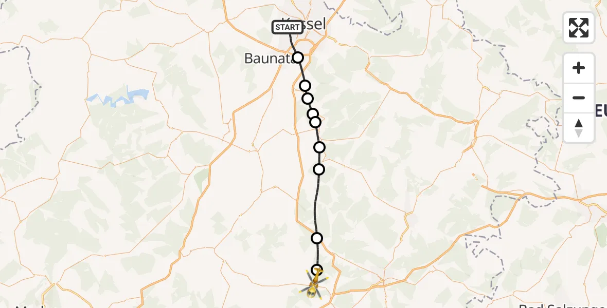 Flugroute Rettungshubschrauber Kassel - Kirchheim, 04 Mai 2026, 10:12