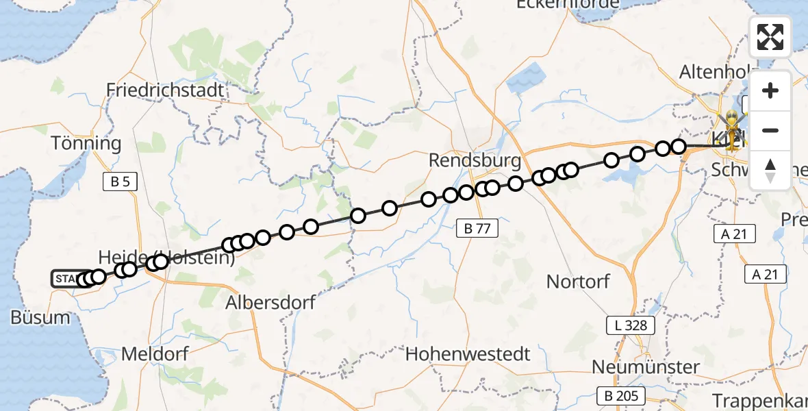 Flugroute Rettungshubschrauber Reinsbüttel - Kiel, 04 Mai 2026, 10:15