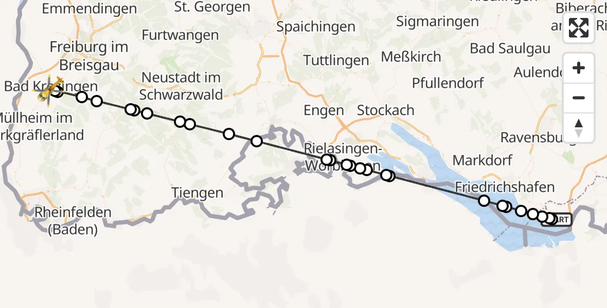 Flugroute Rettungshubschrauber Lindau (Bodensee) - Bad Krozingen, 04 Mai 2026, 10:16